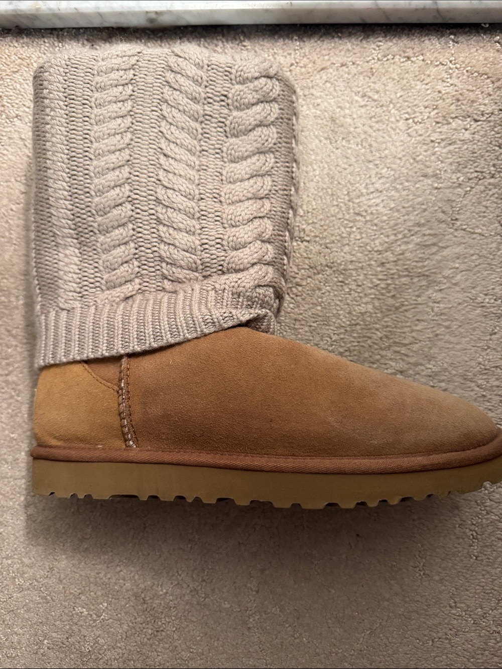 UGG Chestnut Suede Knit-Cuff Pull-On Boot